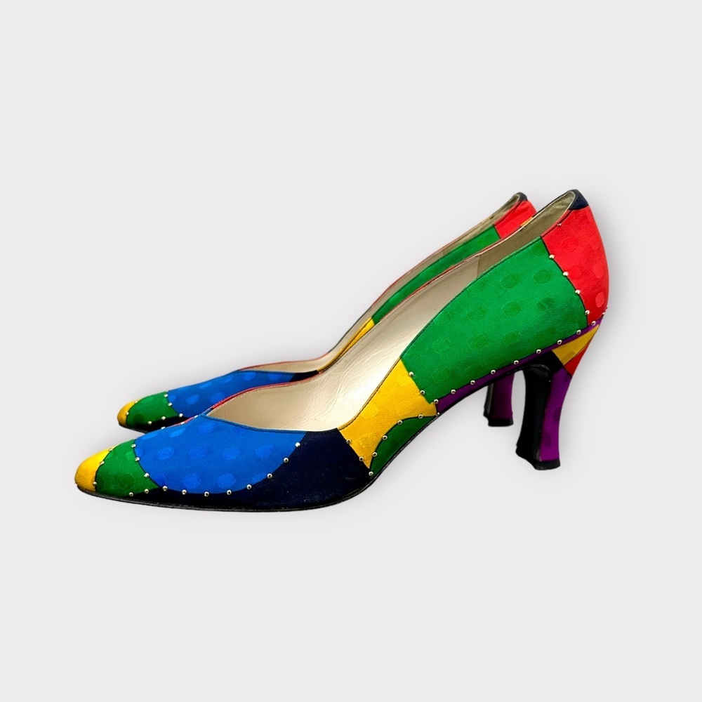 Vintage 1980s Stuart Weitzman for Mr.Seymour Colour Blocking Pumps - Picture 2 of 7